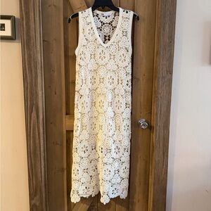 Zara Cream Crochet Midi Dress Size Small boho chic coastal